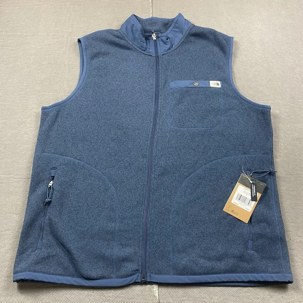 The North Face Gordon Lyons Vest Mens XL Blue Fleece Hiking Full Zip Pockets New